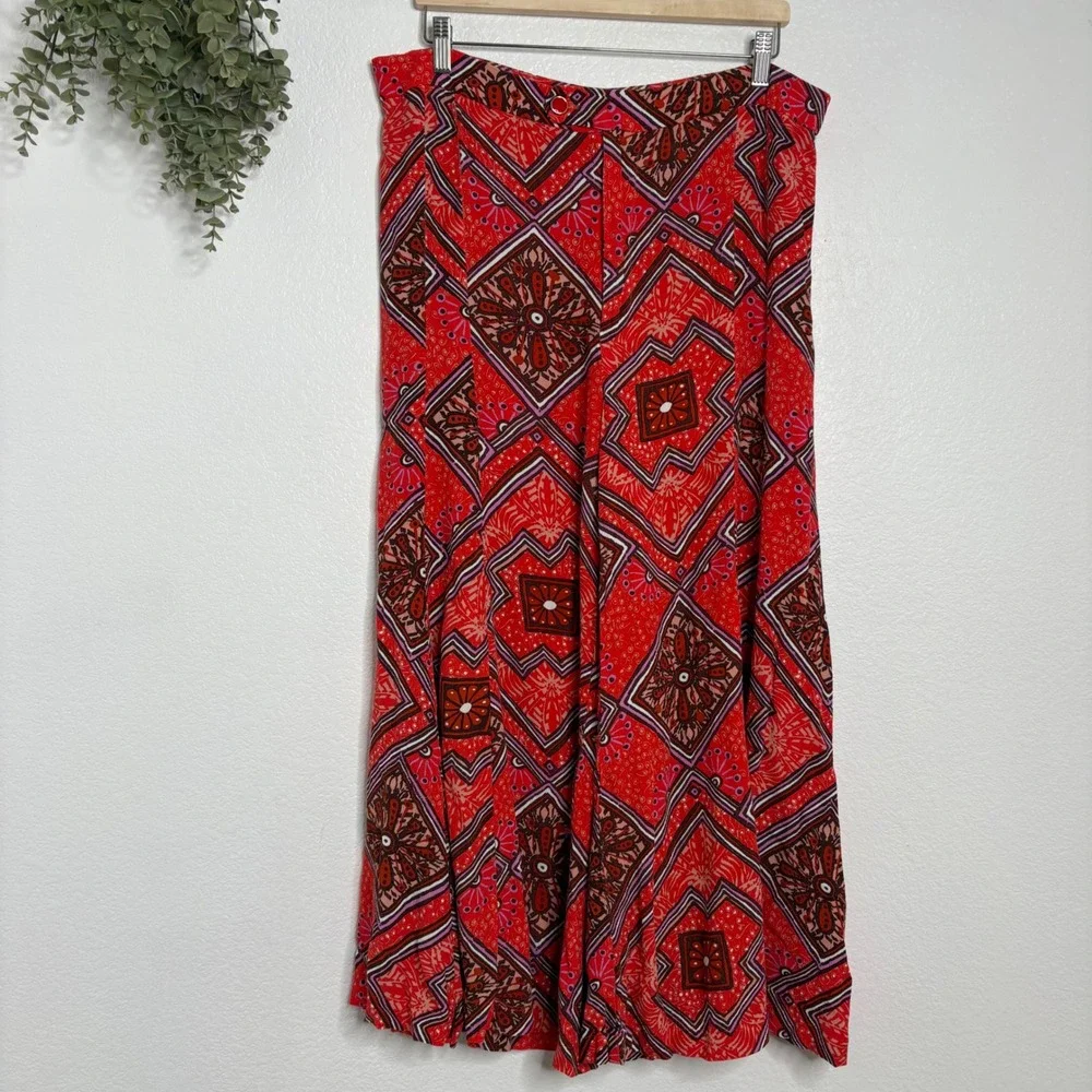 Anthropologie Red Geometric Tile Print Wide Leg Boho Pants US 14